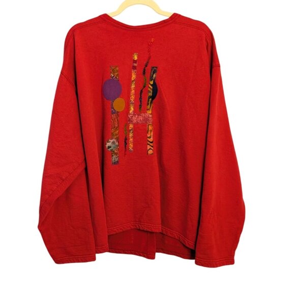 Nu Views Vintage Red Cardigan XXL 100% Cotton Button Abstract Embroidery - Picture 2 of 14
